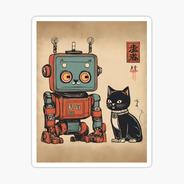Item preview, Cat + Robot (picture day) designed and sold by BoxcarDesigns.