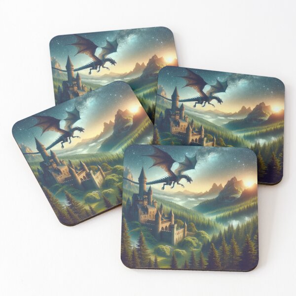Item preview, Mystical Dragon's Flight over Ancient Castle designed and sold by SunkenCost.