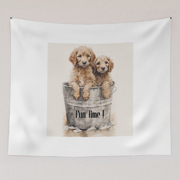 Item preview, Two Cute Dogs Fun Time ! Two Cute Dogs Bath in Basket designed and sold by Mohammed Sohail Khan.