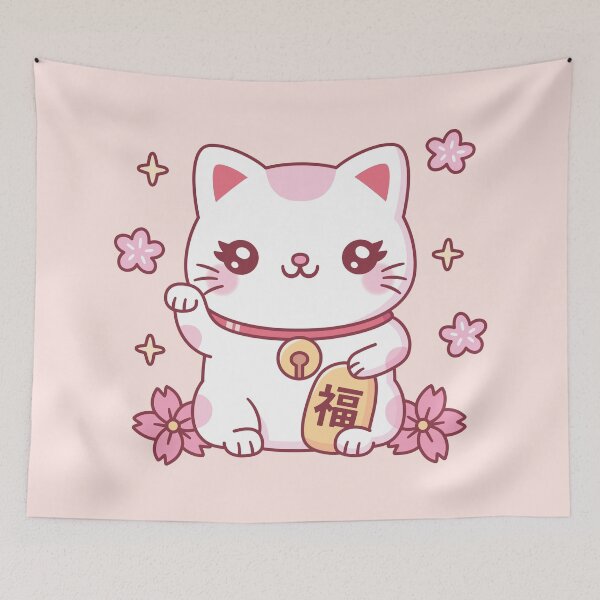Item preview, Cute Maneki Neko Japan Good Luck Cat And Flowers designed and sold by rustydoodle.