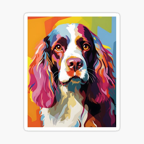 English springer spaniel dog portrait art. animal colorful. Animal throw pillow. Sticker