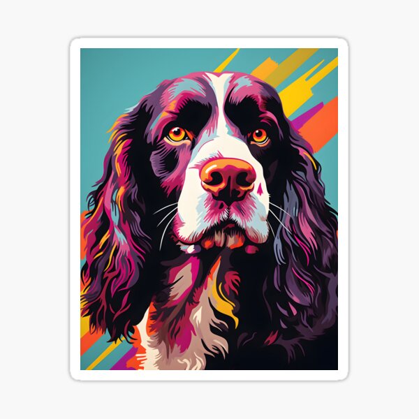 English springer spaniel dog portrait art. animal colorful. Animal throw pillow. Sticker