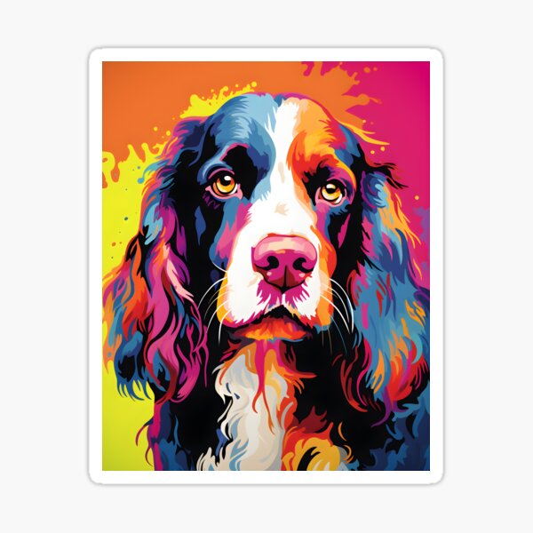 English springer spaniel dog portrait art. animal colorful. Animal throw pillow. Sticker