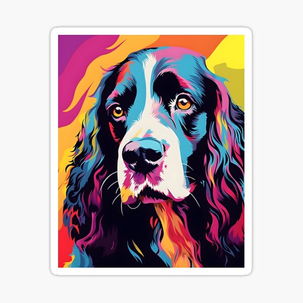 English springer spaniel dog portrait art. animal colorful. Animal throw pillow. Sticker