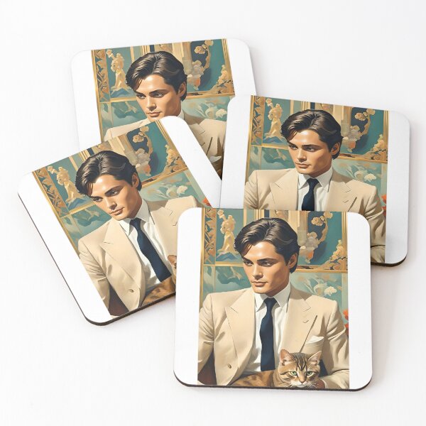 Item preview, Art Deco Handsome Man - Alain Delon With Cat designed and sold by JoyPhotoArt.