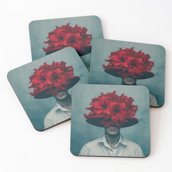 Item preview,  Surreal Floral Man Portrait | Red Flower Head Art Print designed and sold by VUK VESOVIC.