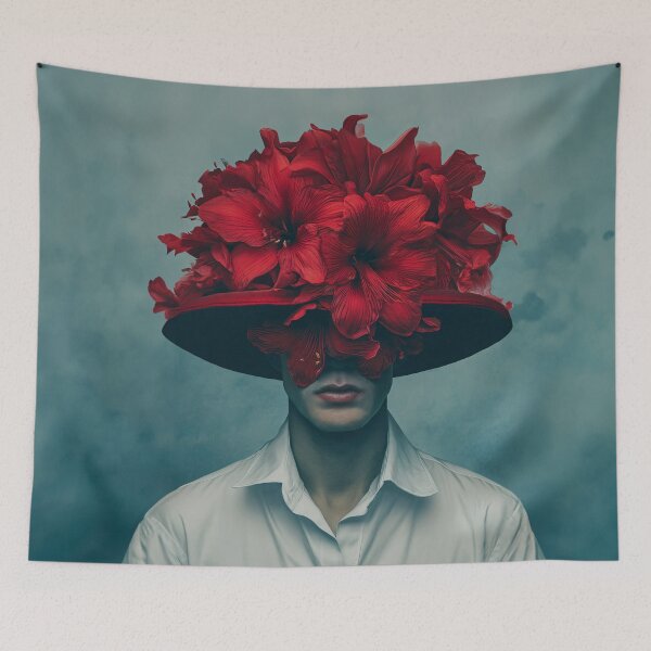 Item preview,  Surreal Floral Man Portrait | Red Flower Head Art Print designed and sold by VUK VESOVIC.