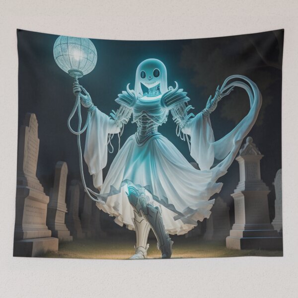 Item preview, a ghost robot walking among the graves designed and sold by MidknightBpaw.