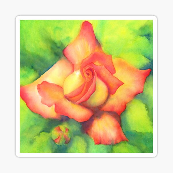 Item preview, Velvety peachy rose watercolor painting square designed and sold by Karen Kaspar.