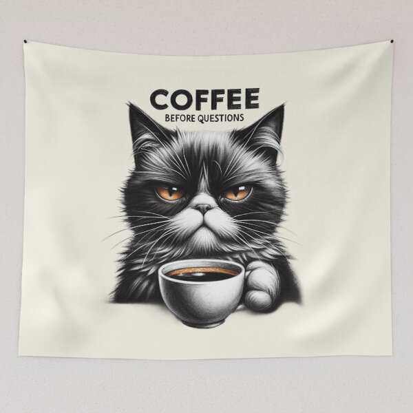 Item preview, Coffee First Grouchy Cat Artwork designed and sold by RuyaFab.