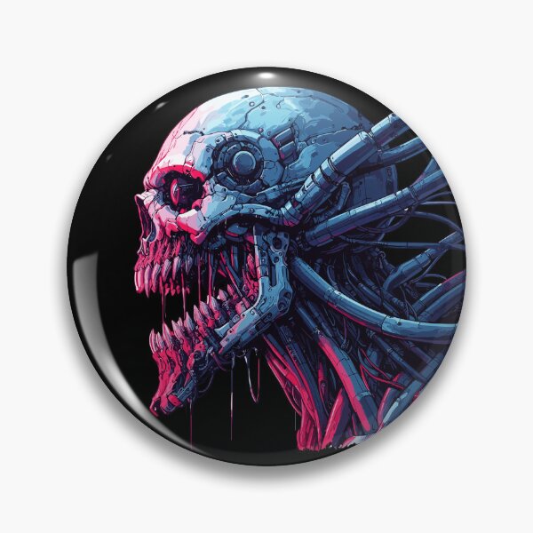 Item preview, Creepy cyborg neon skull cyber punk art designed and sold by TomFrontierArt.