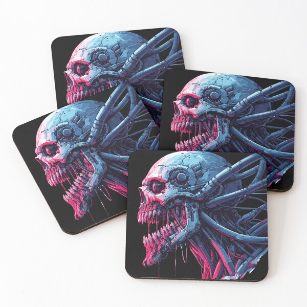 Item preview, Creepy cyborg neon skull cyber punk art designed and sold by TomFrontierArt.