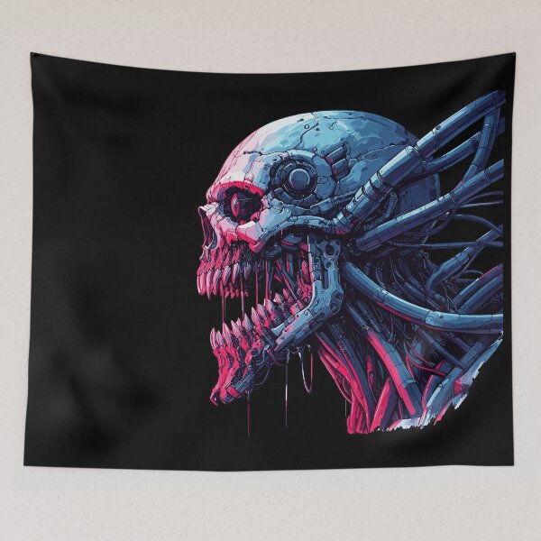 Item preview, Creepy cyborg neon skull cyber punk art designed and sold by TomFrontierArt.