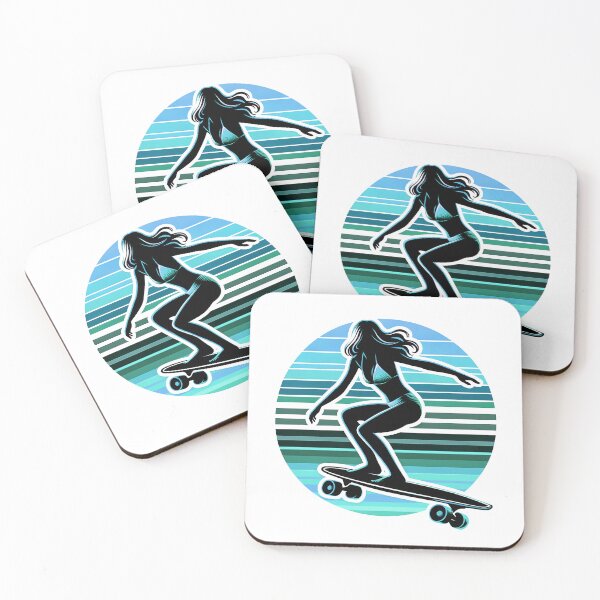 Item preview, Longboard girl - blue and Turquoise designed and sold by Sea-sun-surf.