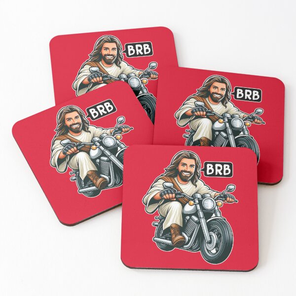 Item preview, Jesus Is Coming Soon BRB meme Riding Motorcycle designed and sold by plushism.