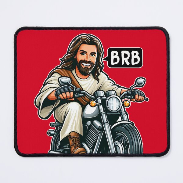 Item preview, Jesus Is Coming Soon BRB meme Riding Motorcycle designed and sold by plushism.