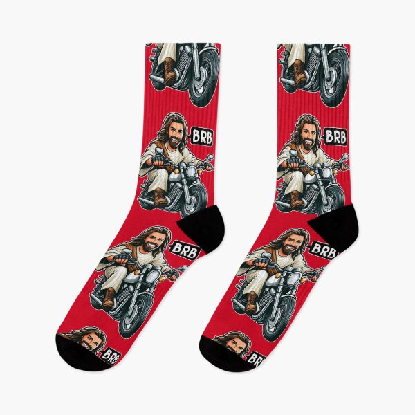Item preview, Jesus Is Coming Soon BRB meme Riding Motorcycle designed and sold by plushism.