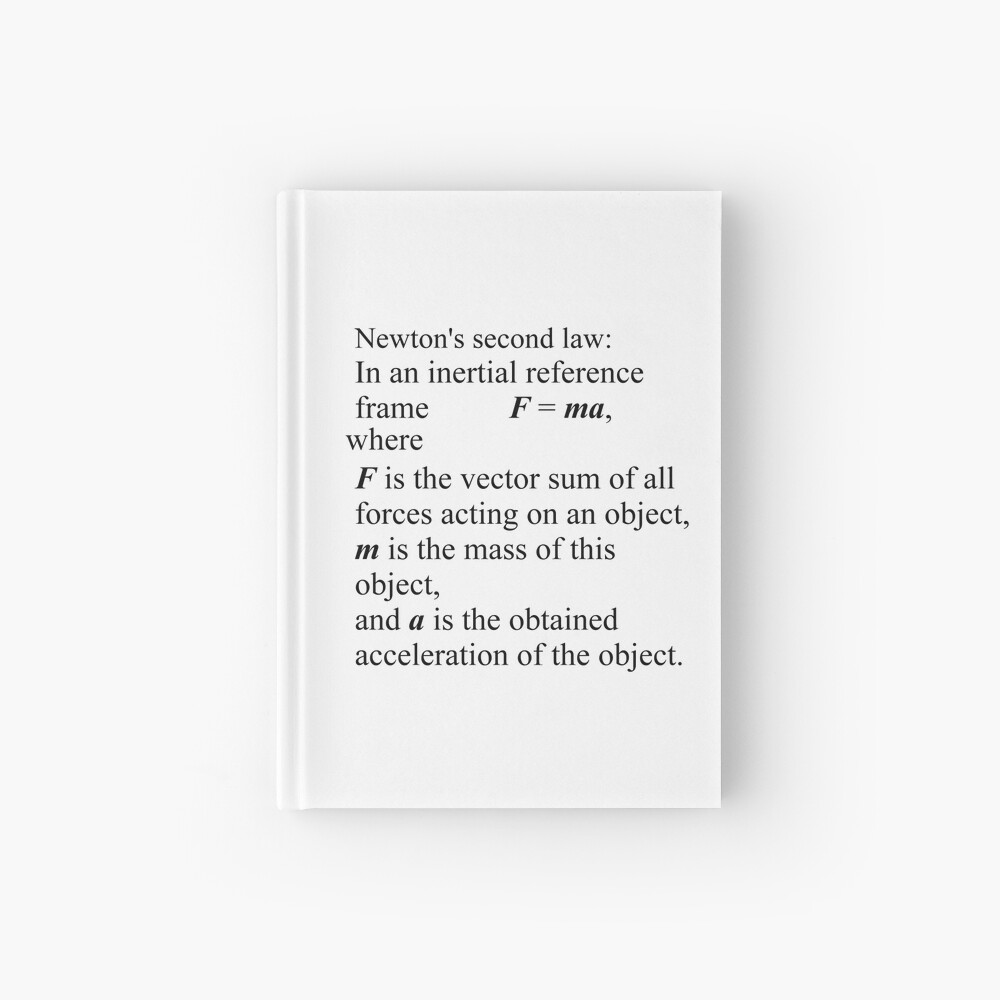 Newton's second law: In an inertial reference frame, F = ma Hardcover Journal