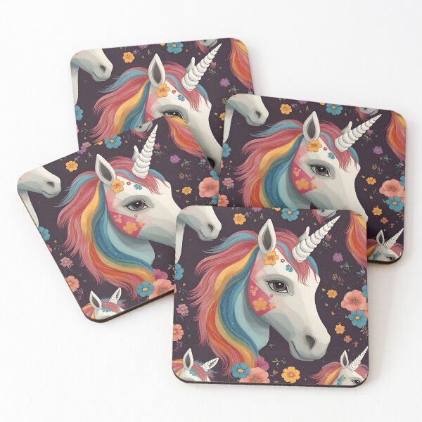 Item preview, a colorful head of unicorn amongst flowers designed and sold by BandM Jos-Wilias.