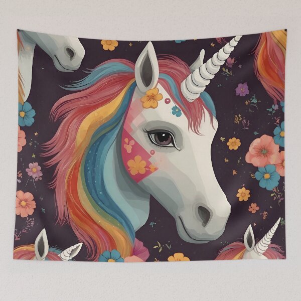 Item preview, a colorful head of unicorn amongst flowers designed and sold by aledfychan.