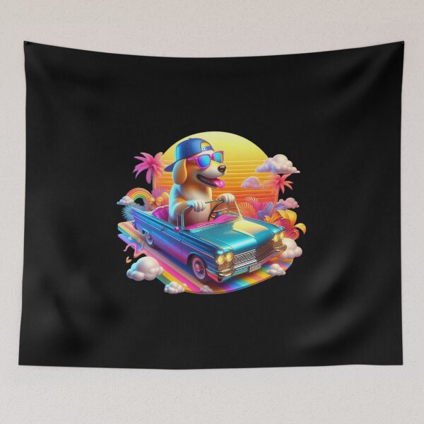 Item preview, 3D Dog with Sunglass Riding a Car In a Vibrant 90's style, Cute Dog Riding a Car, Adorable Kawaii Dog Riding a Car designed and sold by SnuggleSafari.