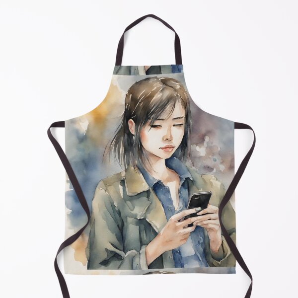 Artikelvorschau, Junges Mädchen mit Handy in Aquarell in verträumter Stimmung. entworfen und verkauft von kreativeadern.