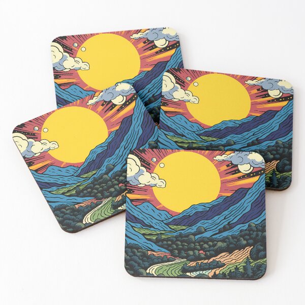 Item preview, Abstract Sunset in the Mountains: Vibrant Woodcut-Inspired Print Art designed and sold by GiveMeMood.