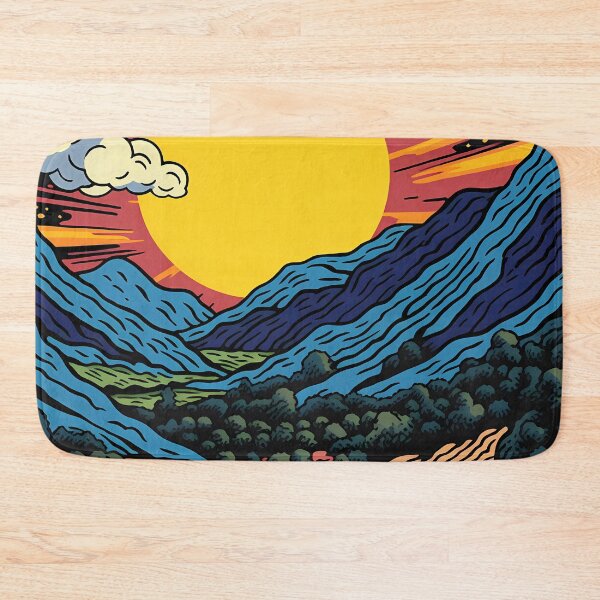 Item preview, Abstract Sunset in the Mountains: Vibrant Woodcut-Inspired Print Art designed and sold by GiveMeMood.