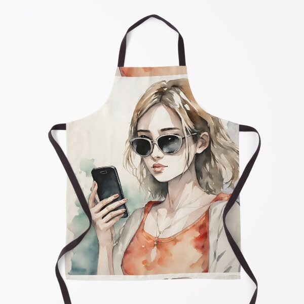 Artikelvorschau, Hübsches Mädchen mit Handy in Aquarell in verträumter Stimmung. entworfen und verkauft von kreativeadern.