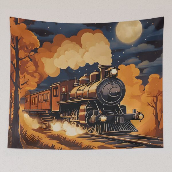 Item preview, Bygone Era Steam Locomotive Night Journey designed and sold by colorvisionart.