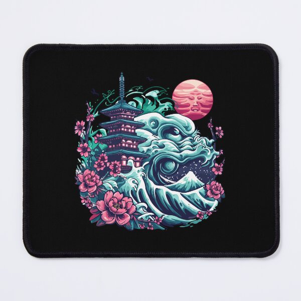 Item preview, Japanese pagoda with flowers and a wave designed and sold by TheRealmWithin.