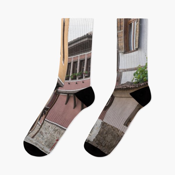 Item preview, Cool Street Corner with Beautiful National Revival Houses - Old Town Plovdiv Bulgaria designed and sold by Georgia Mizuleva.