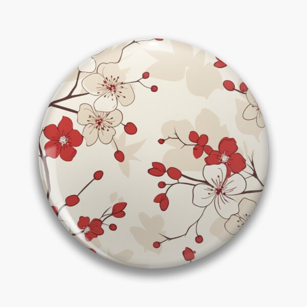 Item preview, Red and White Oriental Cherry Blossoms on Beige and Chinese Wedding Double Happiness | Japanese Sakura designed and sold by GrinGalore.