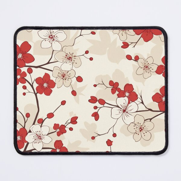 Item preview, Red and White Oriental Cherry Blossoms on Beige and Chinese Wedding Double Happiness | Japanese Sakura designed and sold by GrinGalore.
