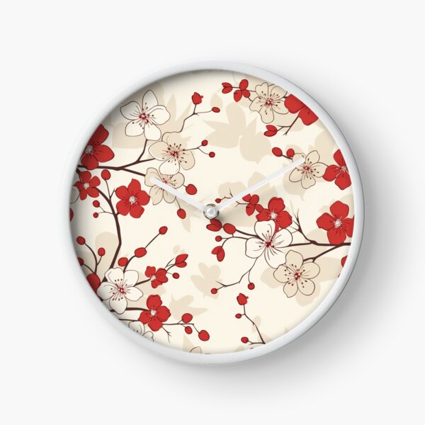 Item preview, Red and White Oriental Cherry Blossoms on Beige and Chinese Wedding Double Happiness | Japanese Sakura designed and sold by GrinGalore.