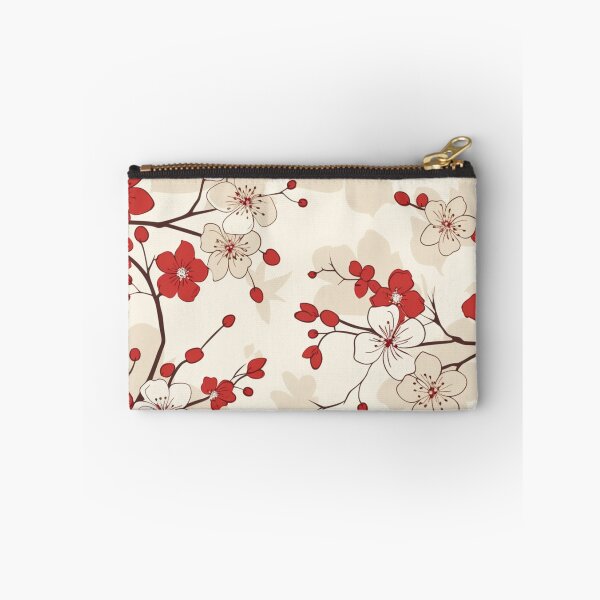 Item preview, Red and White Oriental Cherry Blossoms on Beige and Chinese Wedding Double Happiness | Japanese Sakura designed and sold by GrinGalore.