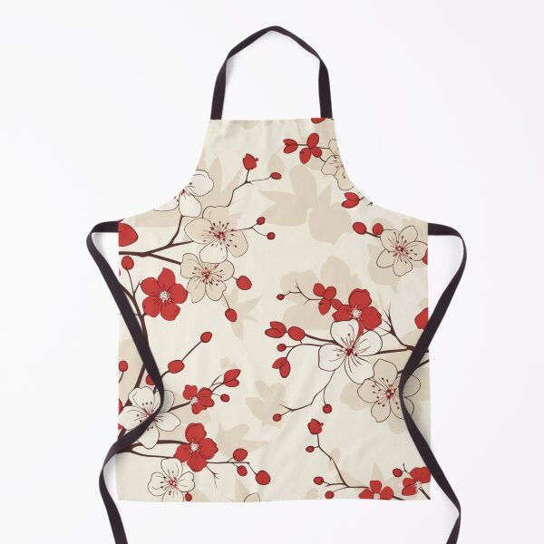 Item preview, Red and White Oriental Cherry Blossoms on Beige and Chinese Wedding Double Happiness | Japanese Sakura designed and sold by GrinGalore.