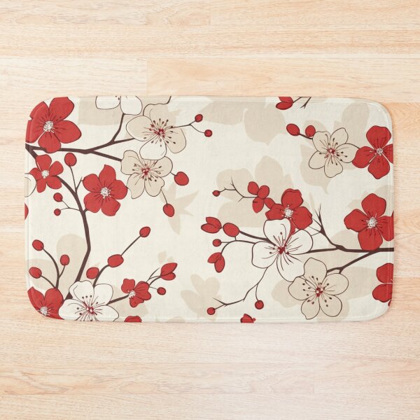 Item preview, Red and White Oriental Cherry Blossoms on Beige and Chinese Wedding Double Happiness | Japanese Sakura designed and sold by GrinGalore.