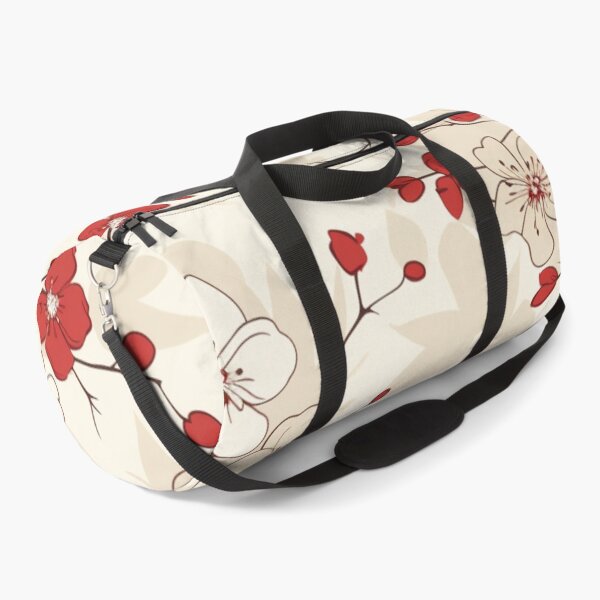 Item preview, Red and White Oriental Cherry Blossoms on Beige and Chinese Wedding Double Happiness | Japanese Sakura designed and sold by GrinGalore.