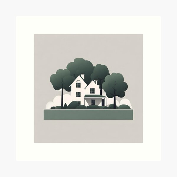 Item preview, minimalist house with trees designed and sold by KamilGrab.