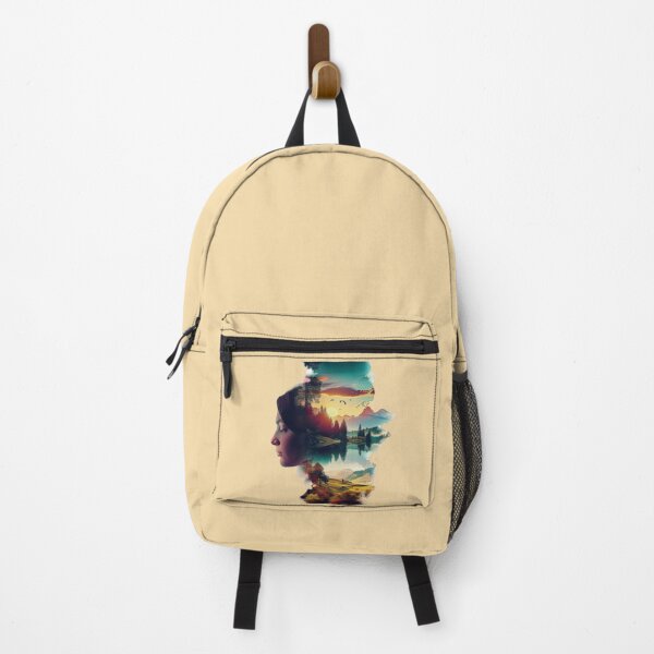 Item preview, Female profile face on mountainous landscape and sunset designed and sold by cristina1001.