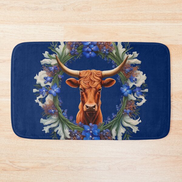 Item preview, Longhorn Cattle Surrounded By A Wreath Of Bluebonnet Lupins designed and sold by taiche.