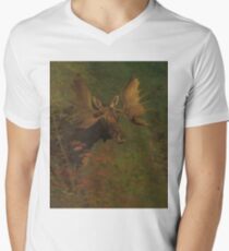 Vintage Painting of a Bull Moose Men's V-Neck T-Shirt