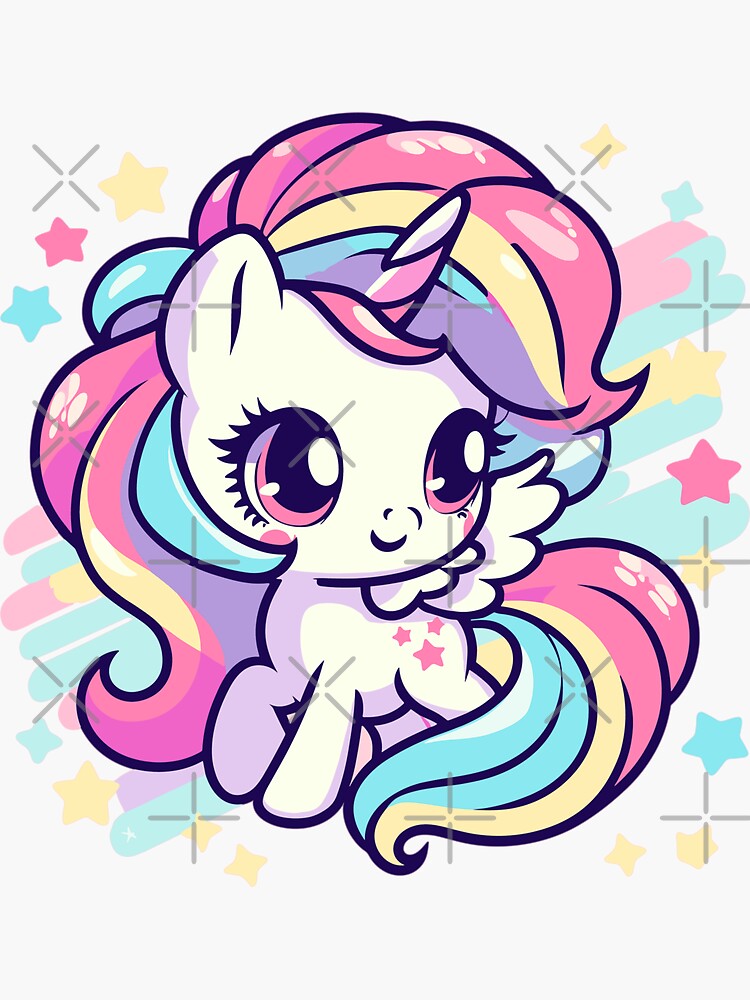 Cute little pony with rainbow hair on a colored background