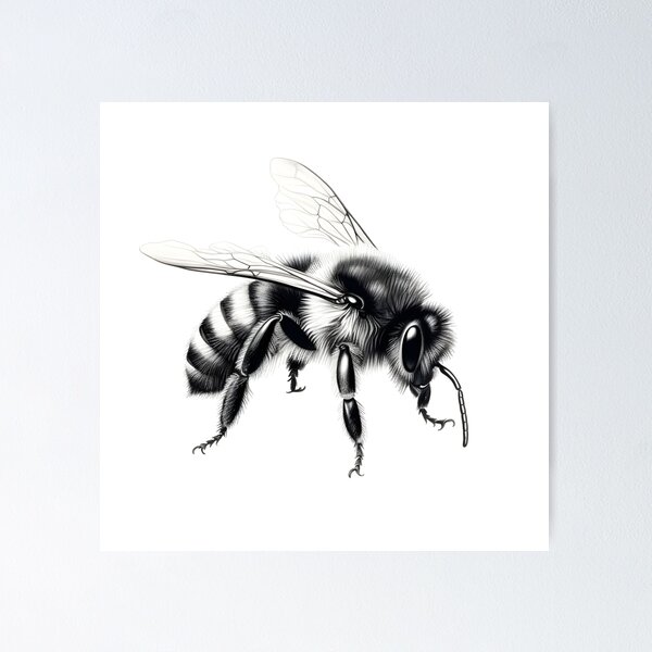 Item preview, Black and white Bee pencil drawing designed and sold by Pencil-Art.