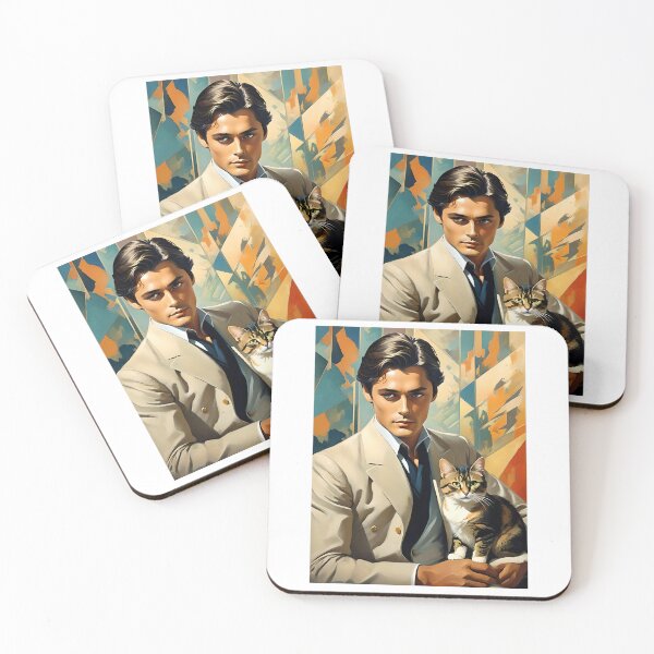 Artikelvorschau, Schöner Art-Deco-Mann – Alain Delon mit Katze entworfen und verkauft von JoyPhotoArt.