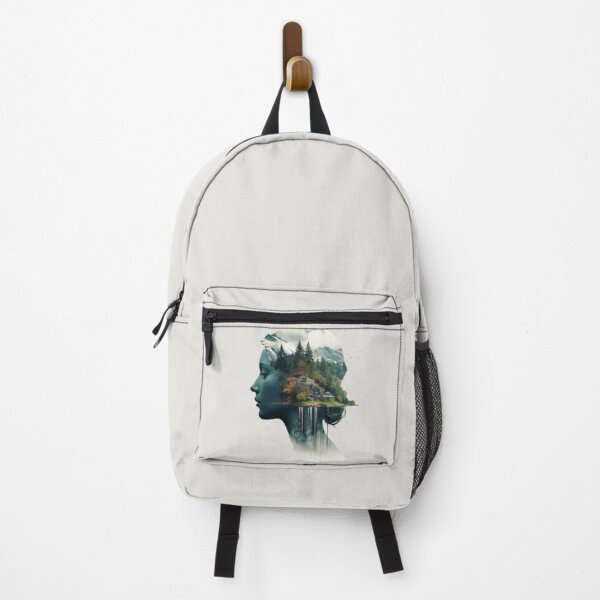 Item preview, Female profile face on autumnal landscape and snow-capped mountains designed and sold by cristina1001.
