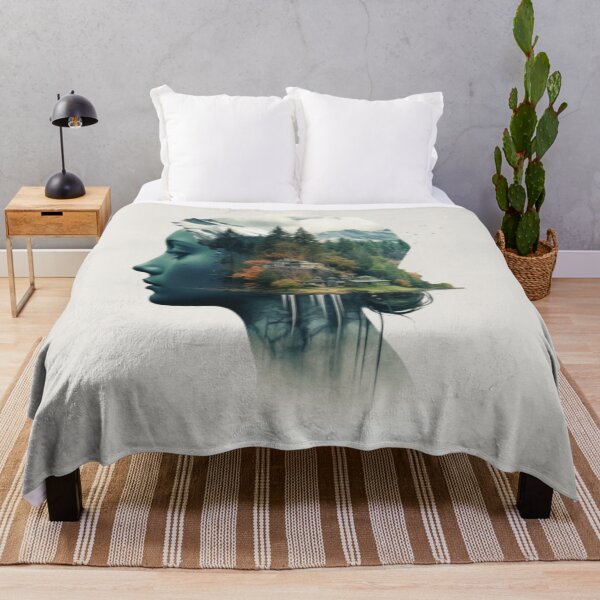 Item preview, Female profile face on autumnal landscape and snow-capped mountains designed and sold by cristina1001.