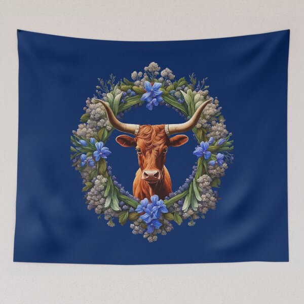 Item preview, Emma The Longhorn Surrounded By A Wreath Of Lupins designed and sold by taiche.
