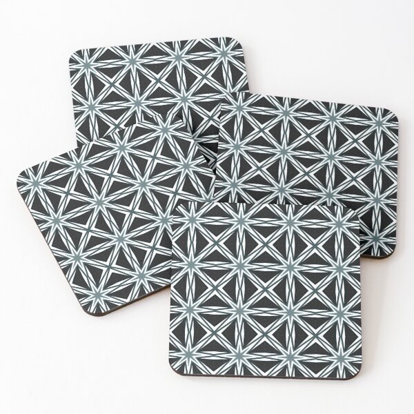 Item preview, Black base with Blue grey geometric straight Lines forming repetative starformation  designed and sold by coloryourwings.